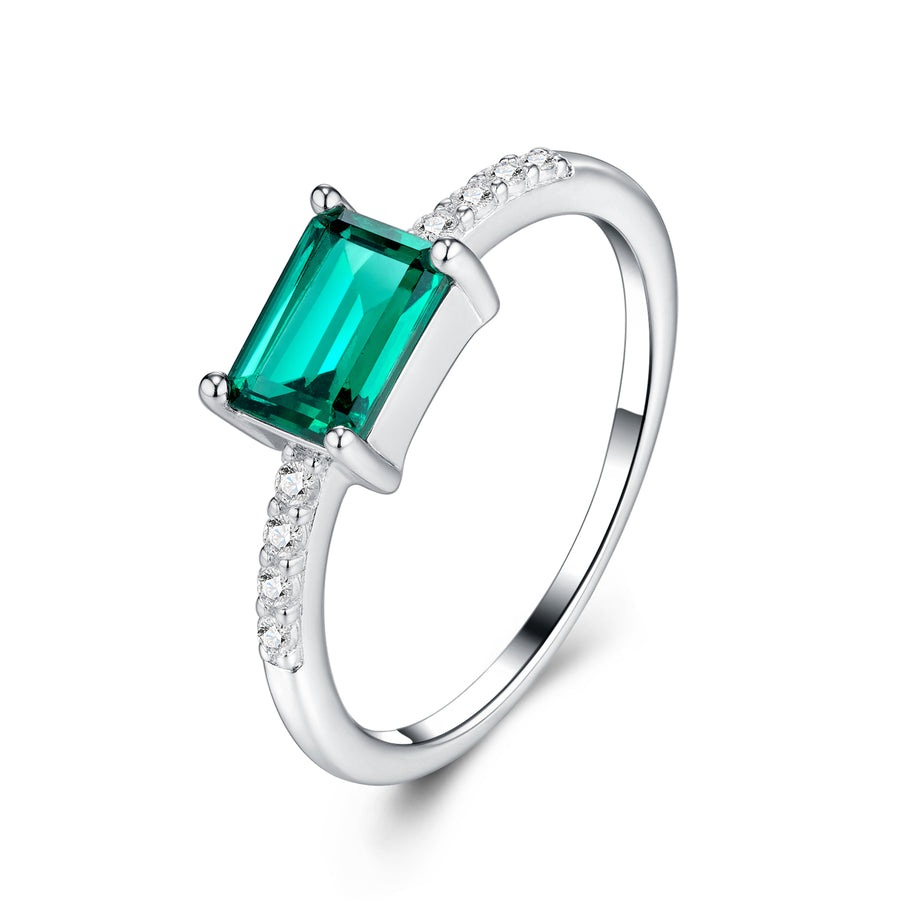 Octagon green emerald sterling silver promise ring