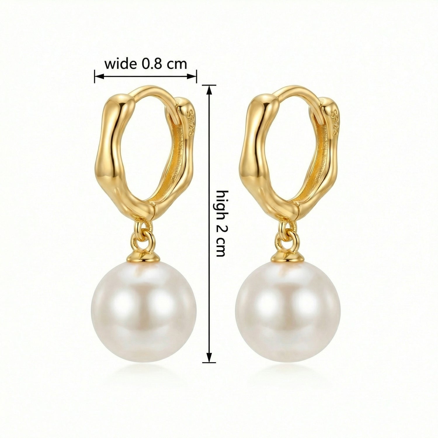 Wavy sterling silver huggie earrings with pearl drops