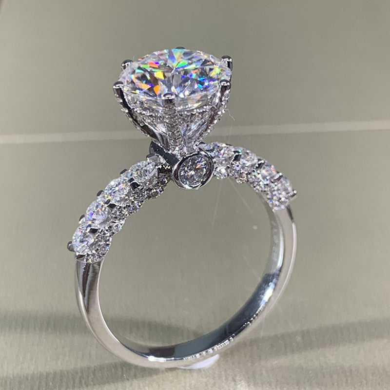 Six prong white gold plated moissanite engagement ring